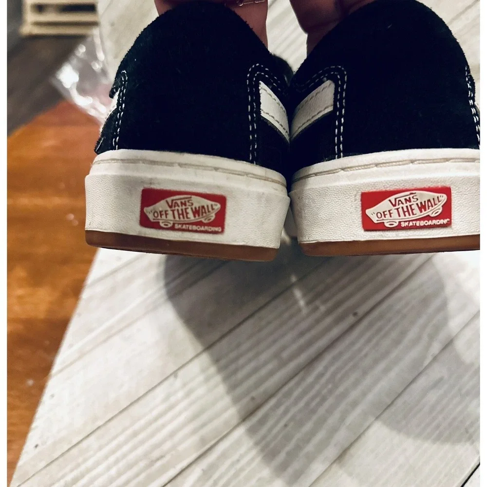 Size 6.5 Vans Off The Wall Skateboarding Sneakers Shoes‎ Black White Low Top